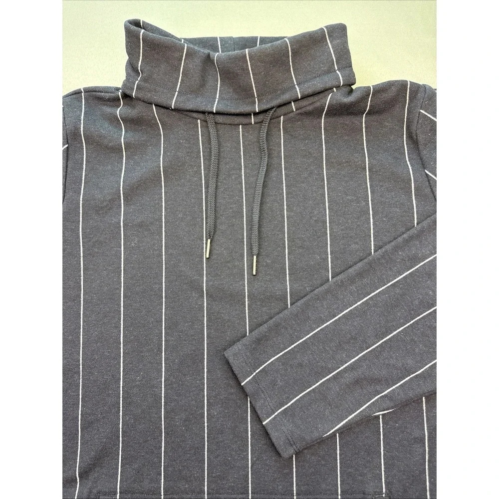 Liz Claiborne Turtleneck Drawstring Pullover Navy Striped Tunic Pocket‎ Large L